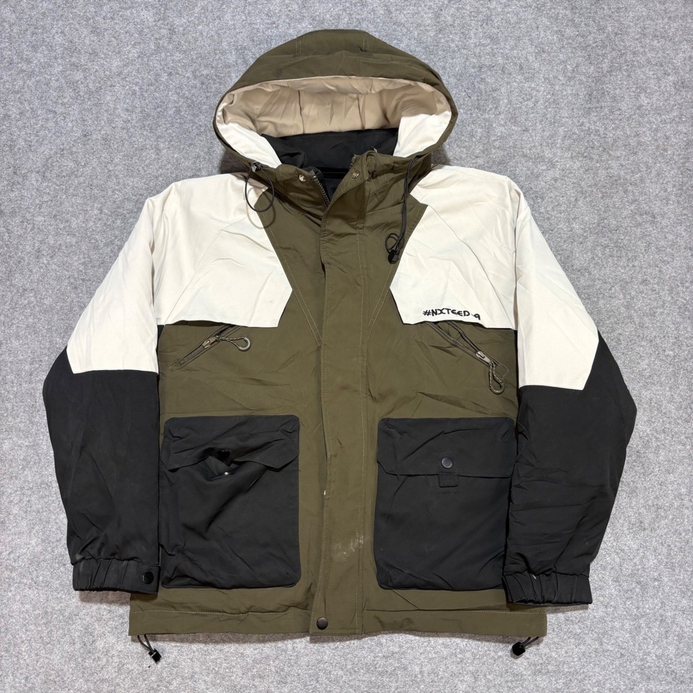 NXTFED-A Mens Hooded Utility Jacket Colorblock Olive Green Black Large Pockets